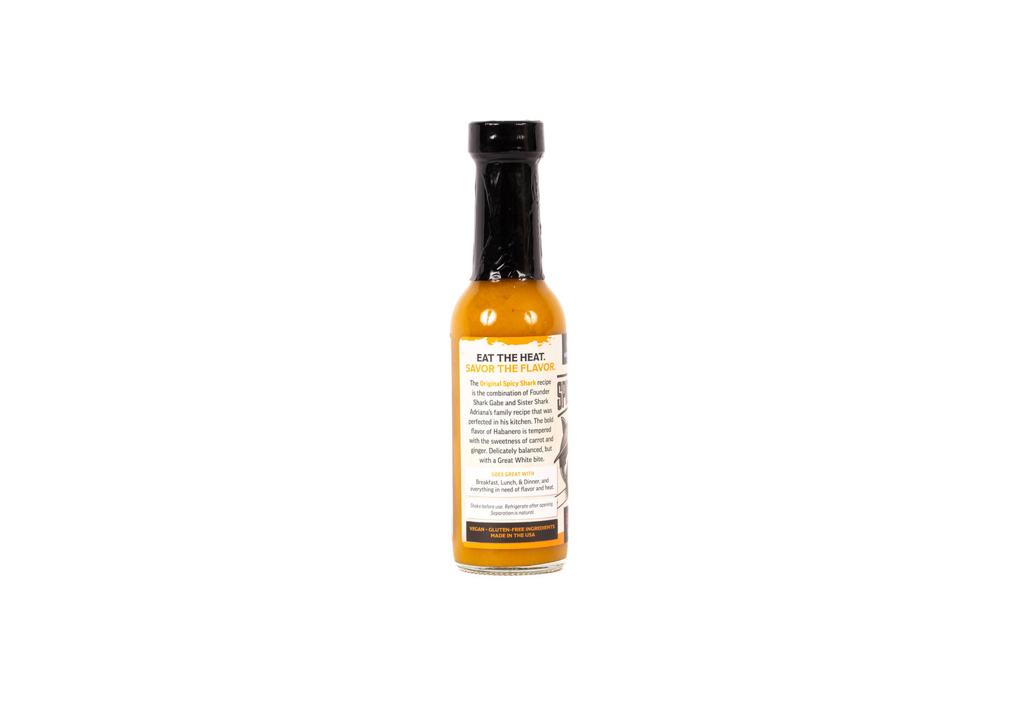 Hot sauce bottle with label on a white background