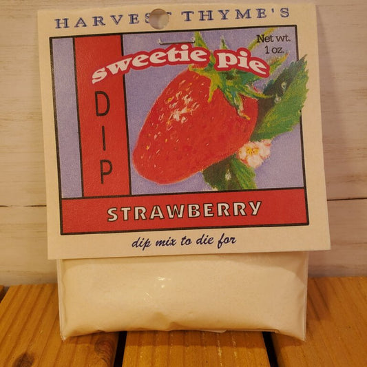Harvest Thyme's Sweetie Pie Strawberry Dip package on a wooden surface