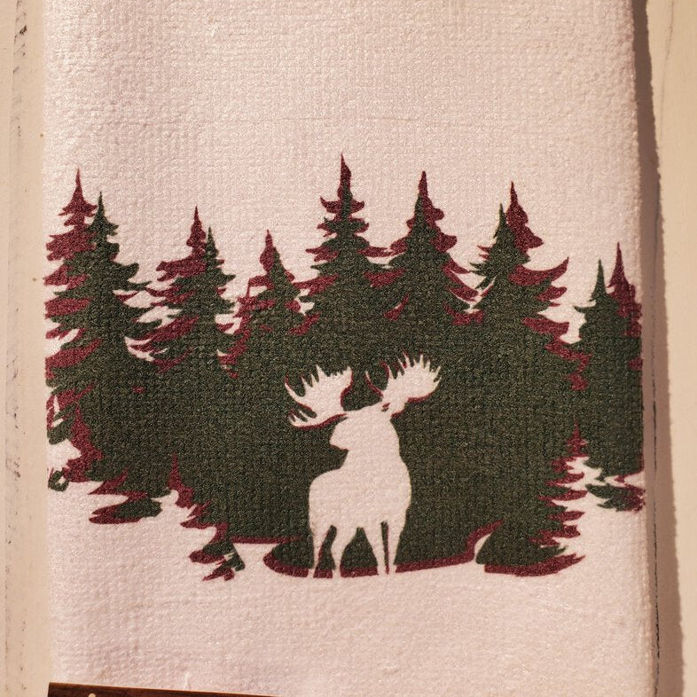 Pine Tree Moose Kitchen Towel