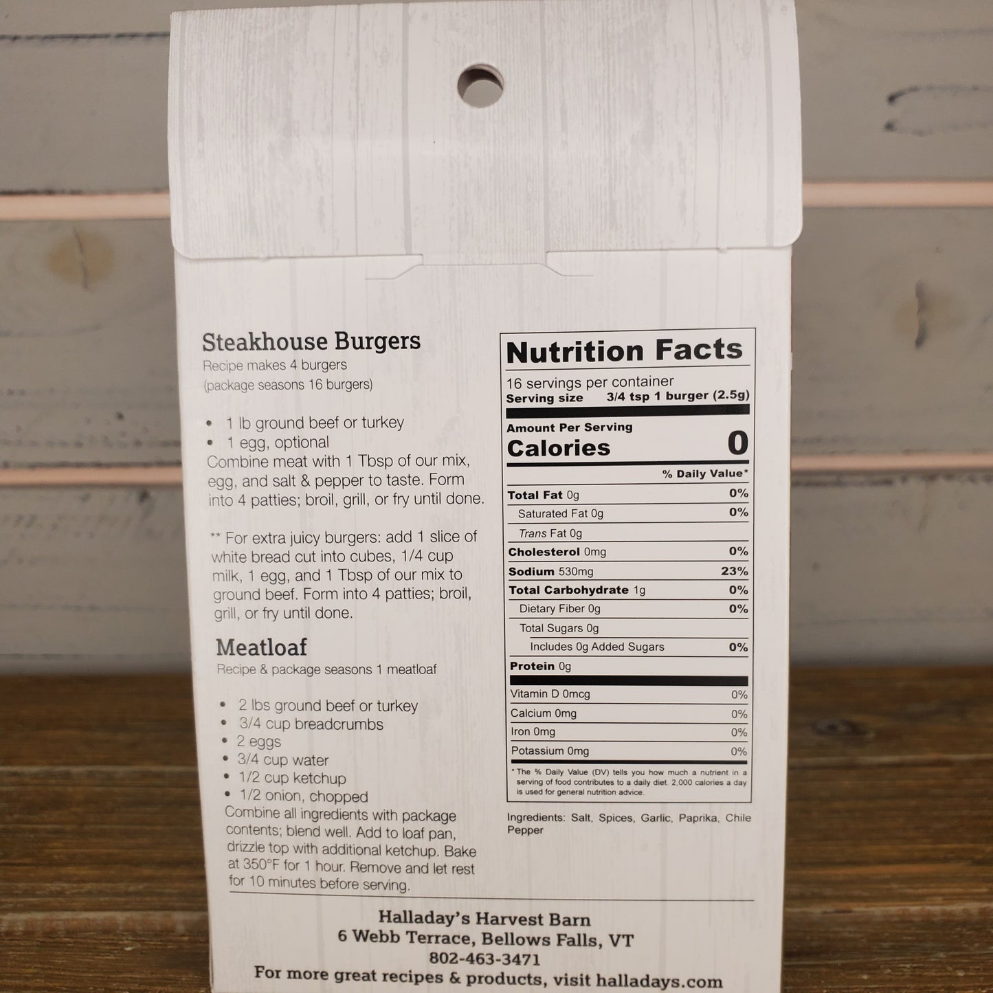 Package with recipe and nutrition facts on a wooden surface