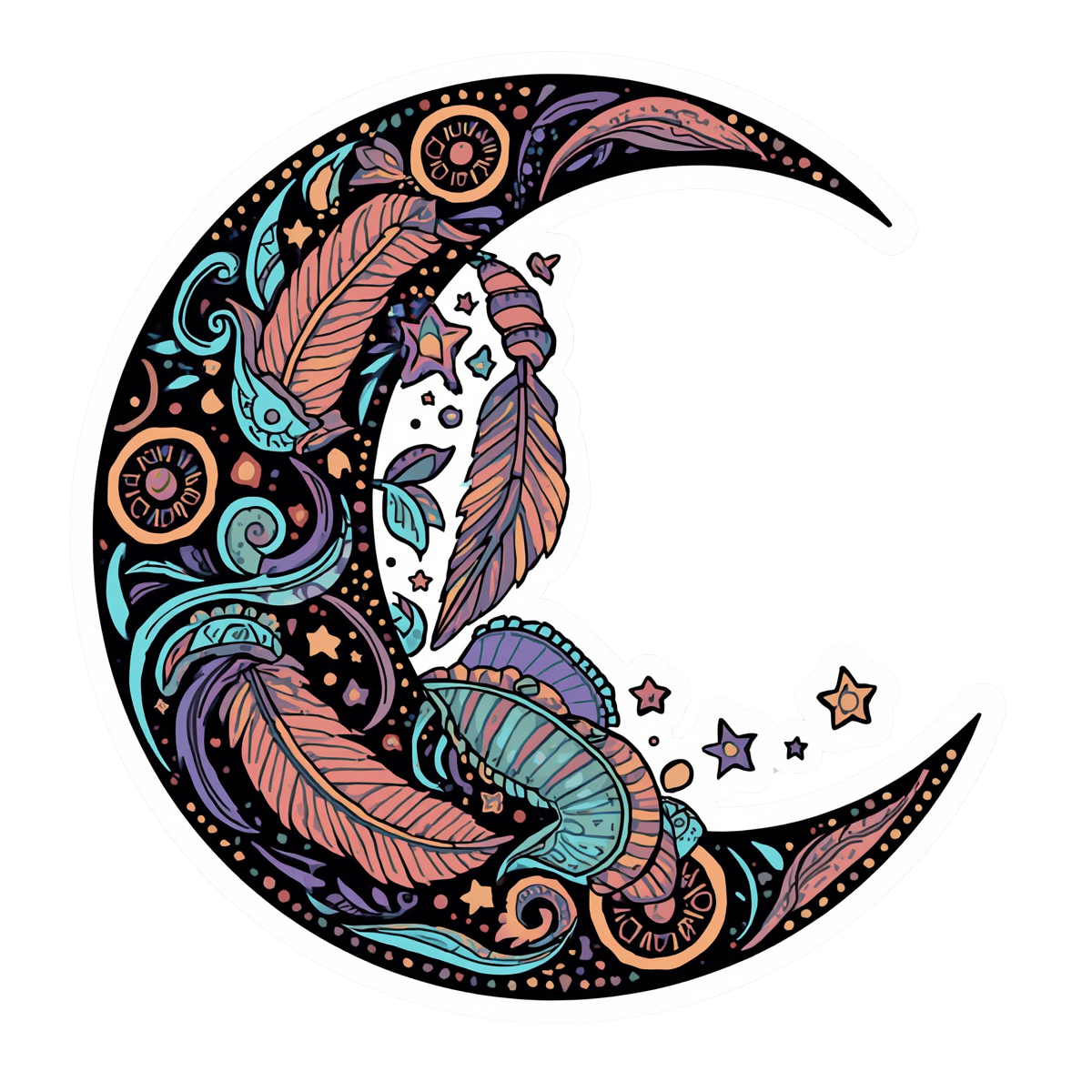 Boho Moon with Feathers Sticker