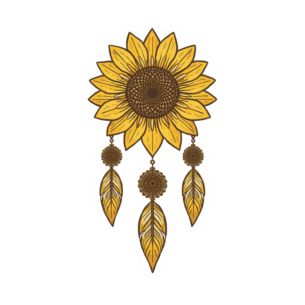 Sunflower Dreamcatcher Yellow Feathers Sticker