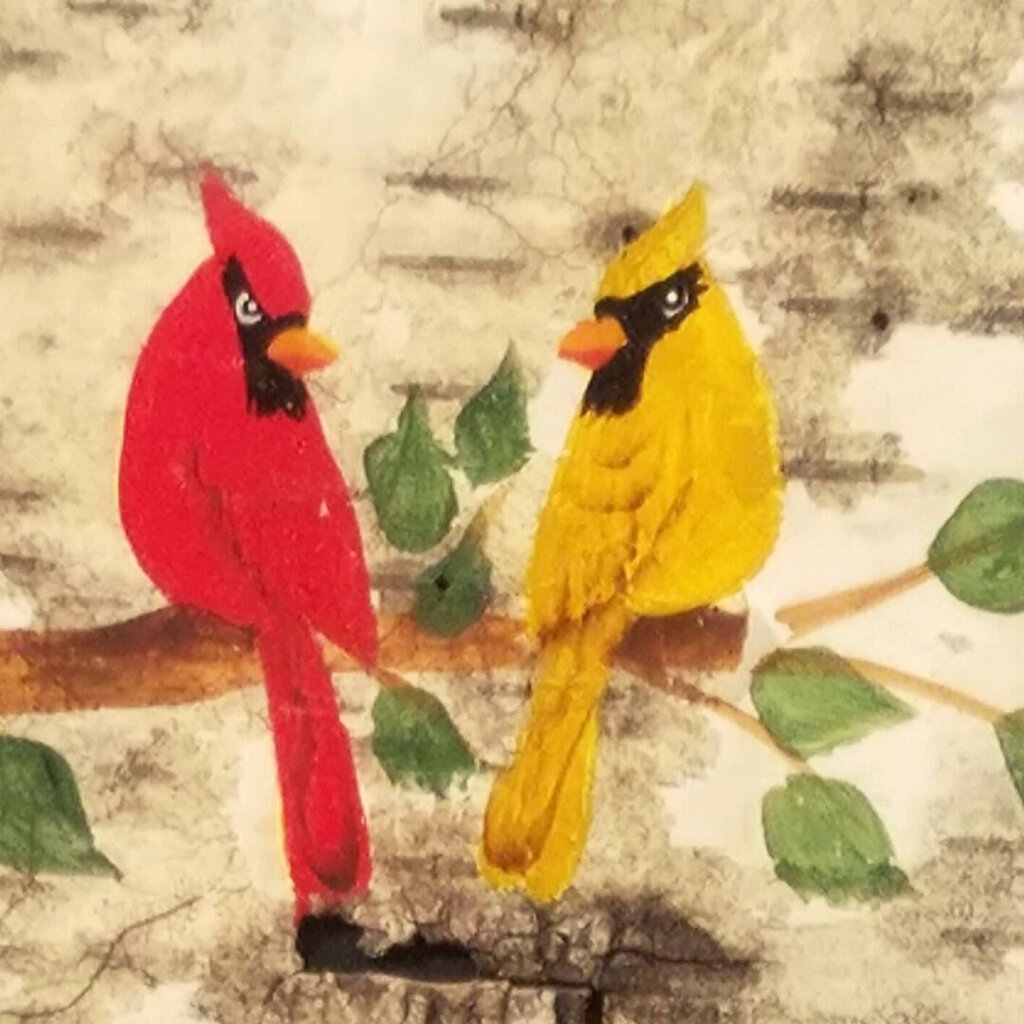 Painted Cardinal on Birch Bark inside Birch Frame