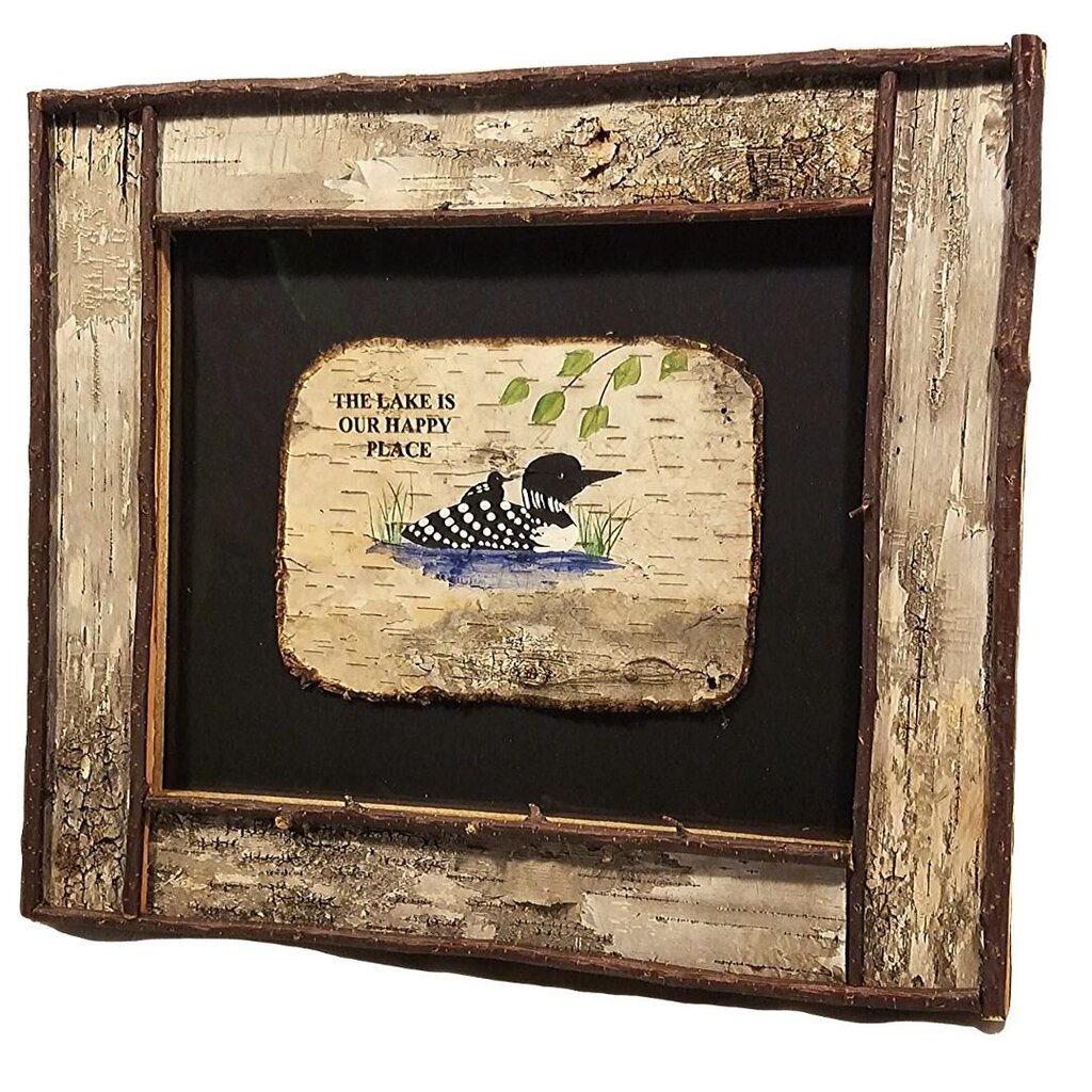 Loon Lake is Our Happy Place Painting in Birch Frame