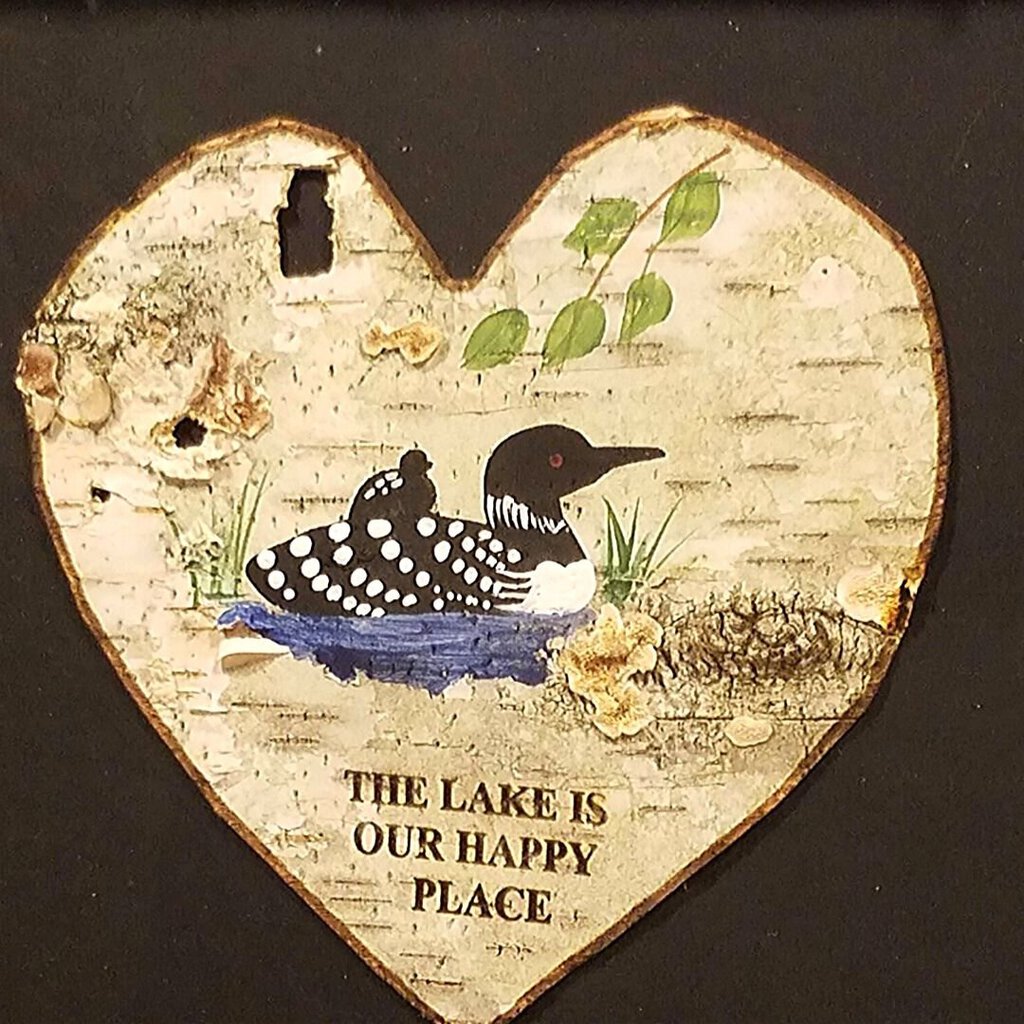 Loon Lake is Our Happy Place Painting in Birch Frame
