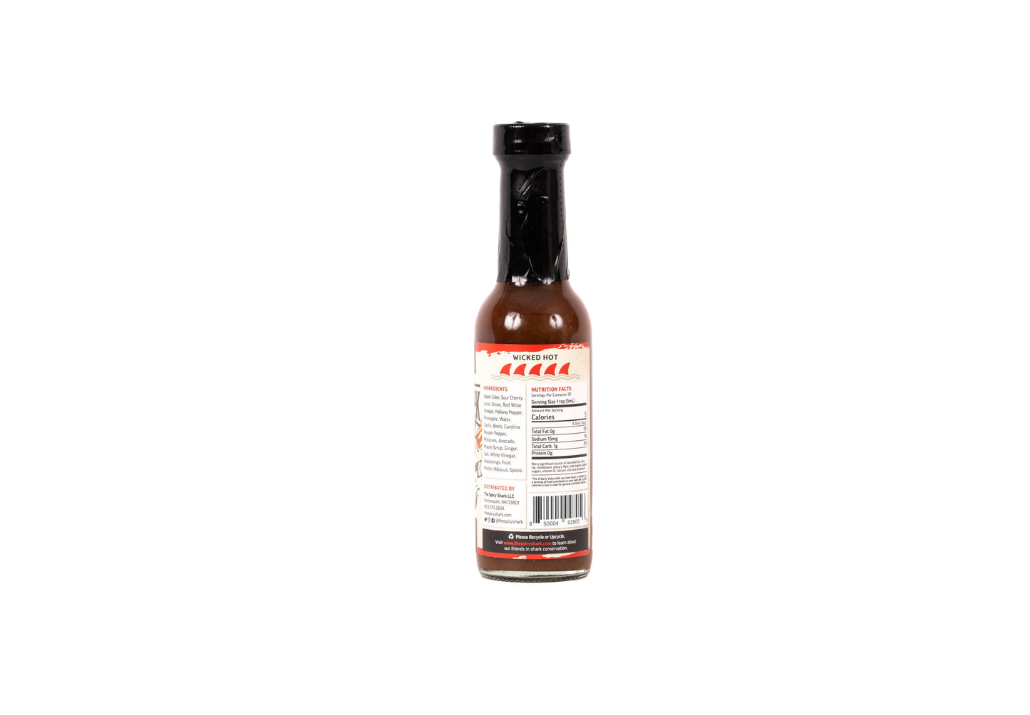 Hot sauce bottle with label on a white background