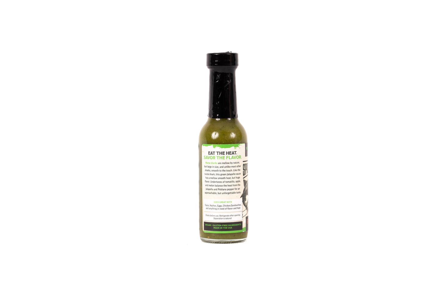 Bottle of hot sauce with a label on a white background