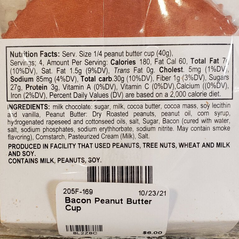 Food label for peanut butter