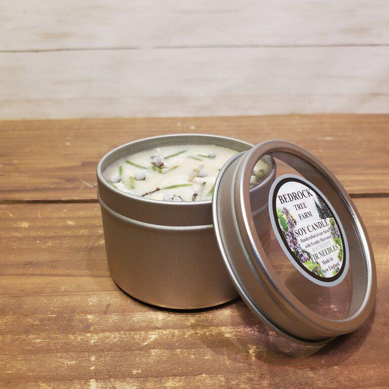 Candle tin with top on side