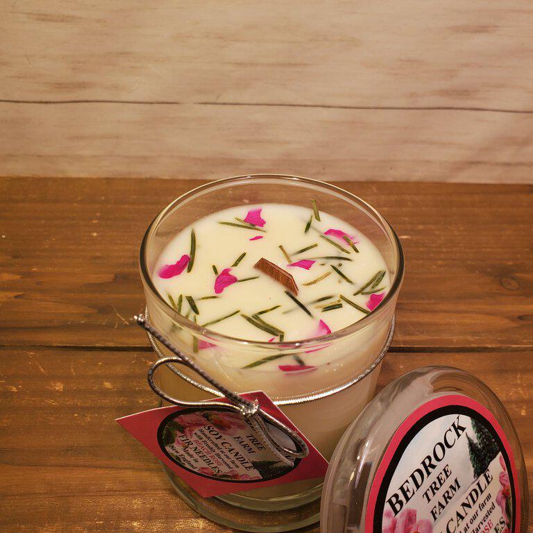 Soy wax candle with rosemary and bow