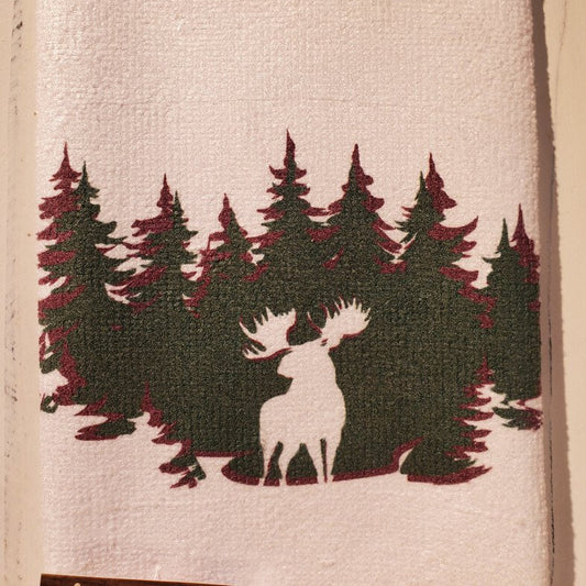 Pine Tree Moose Kitchen Towel