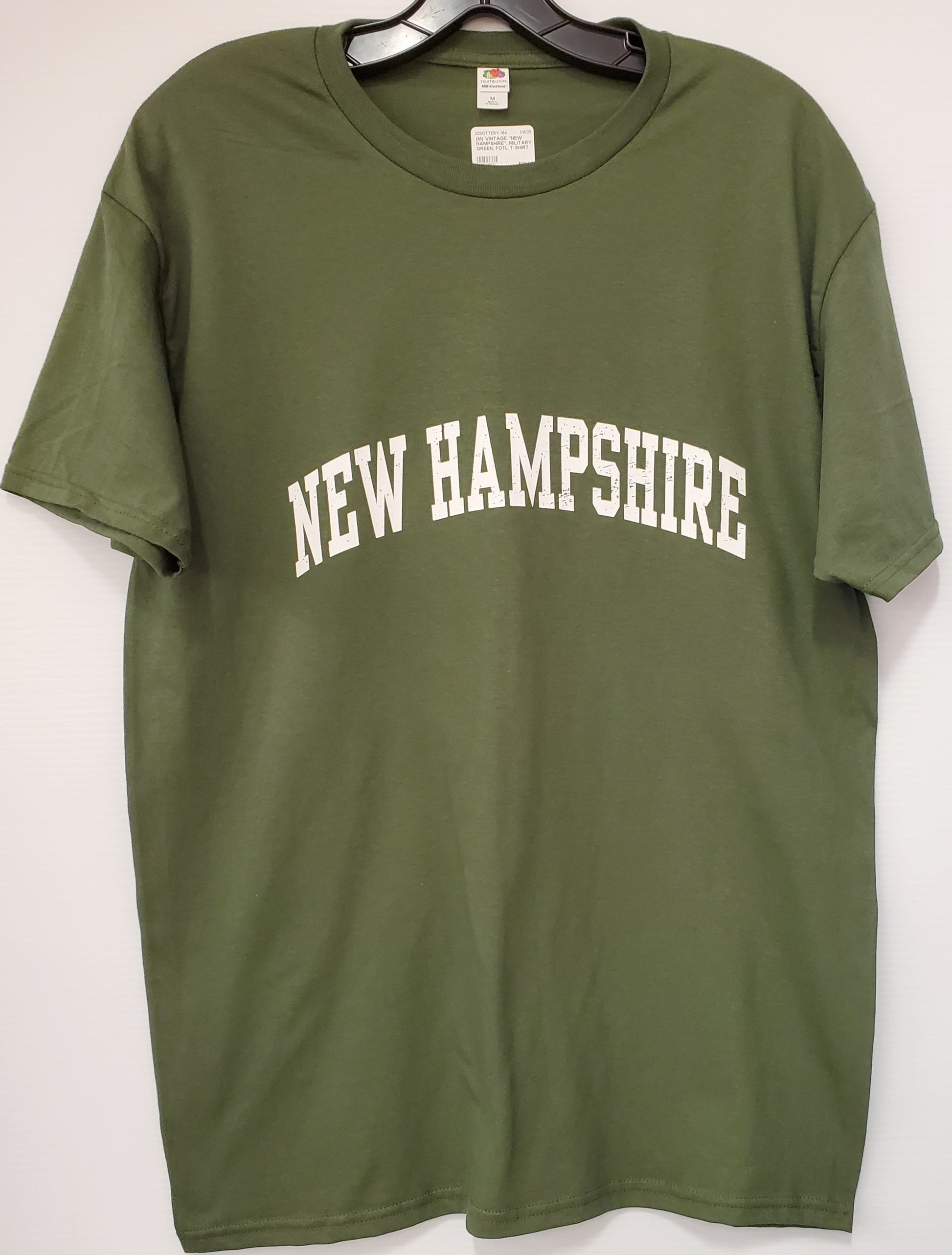 Green t-shirt with 'NEW HAMPSHIRE' text on a white background