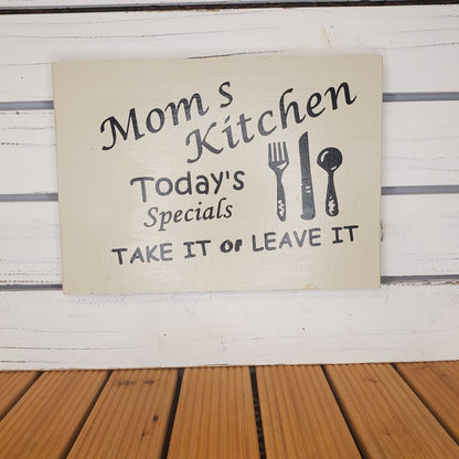 “Mom's Kitchen...” 8x10 White Wooden Sign