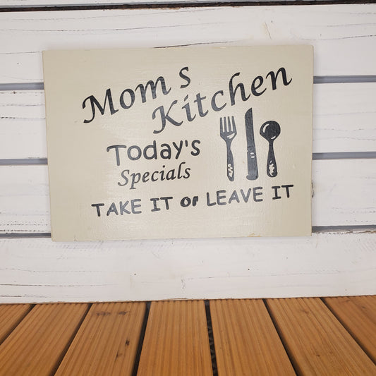 “Mom's Kitchen...” 8x10 White Wooden Sign