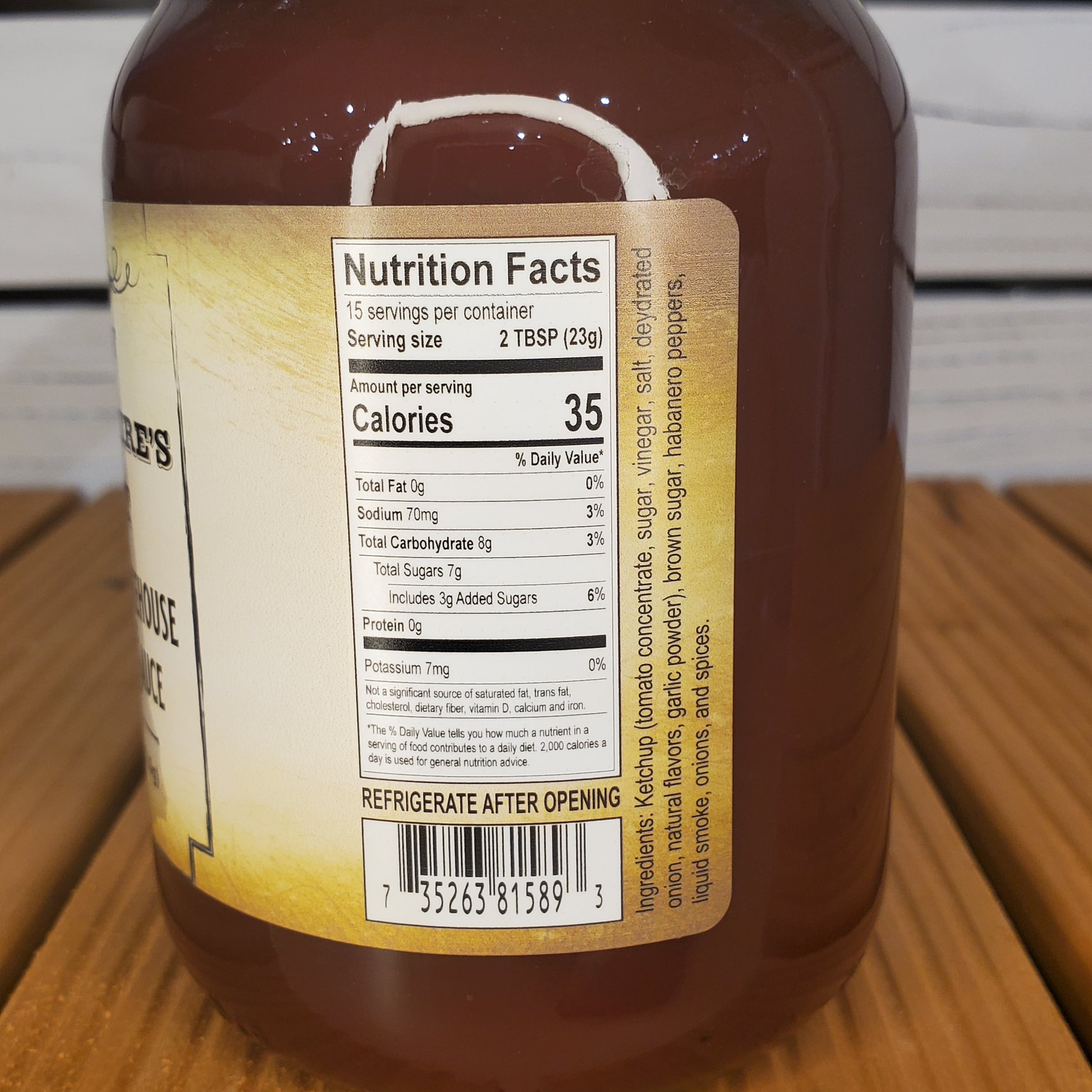 Close-up of a label on a jar with nutritional information.