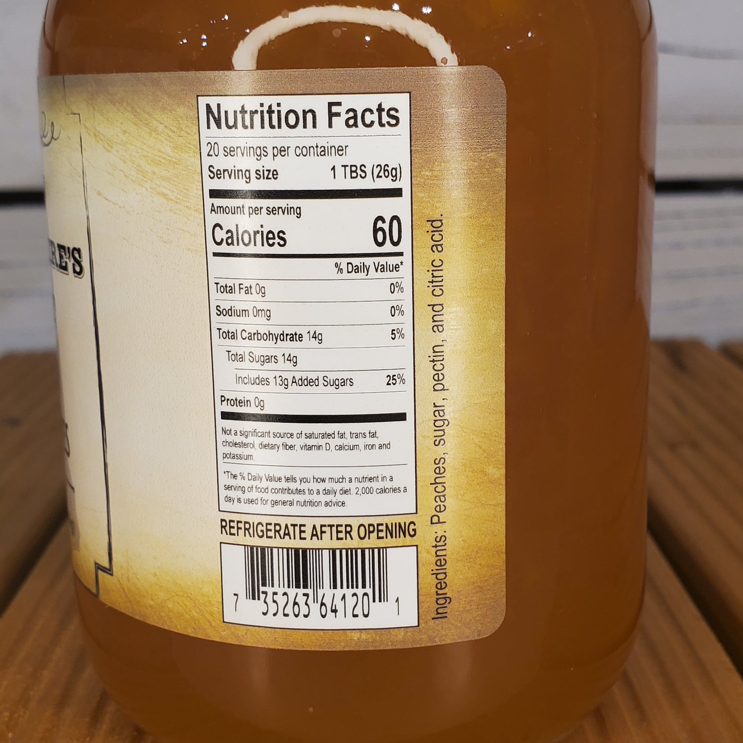 Nutrition facts label on a bottle of syrup