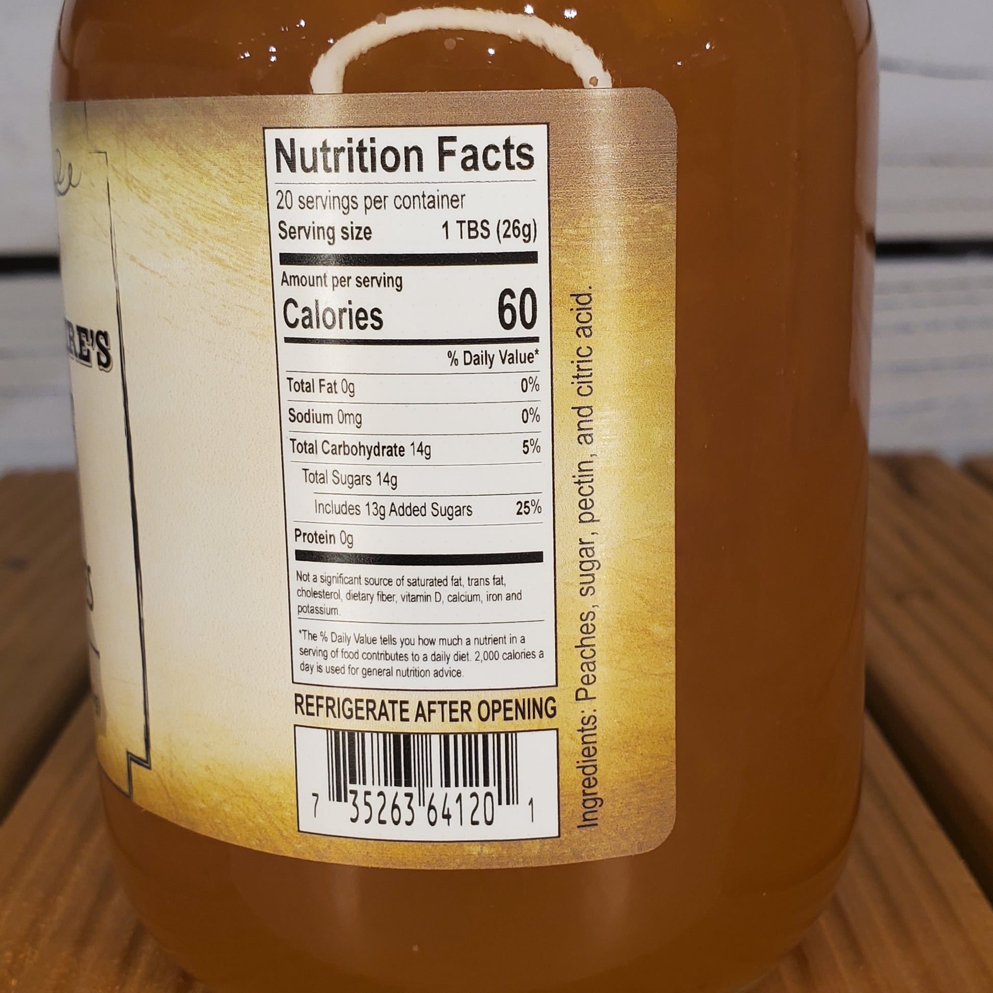 Nutrition facts label on a bottle of syrup