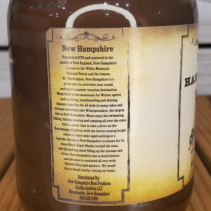 Bottle label with text on a wooden surface