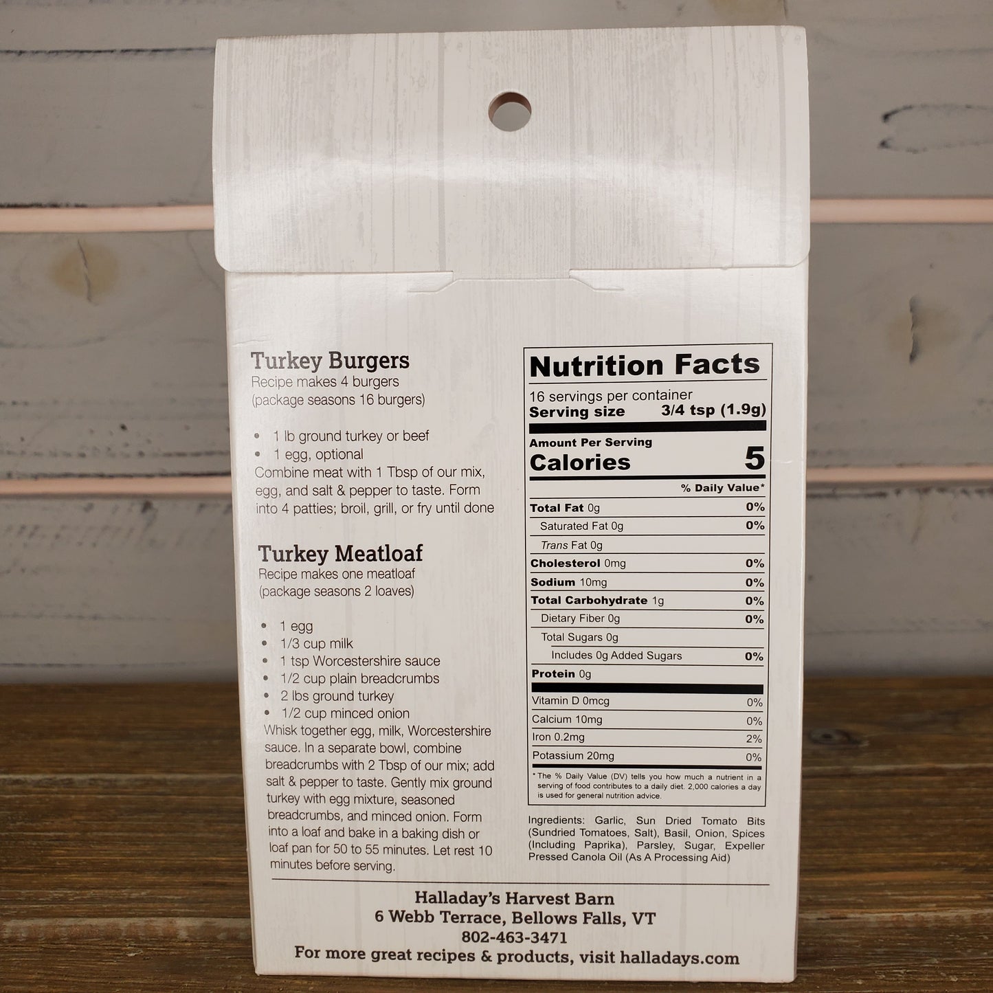 Nutrition facts label on a wooden surface