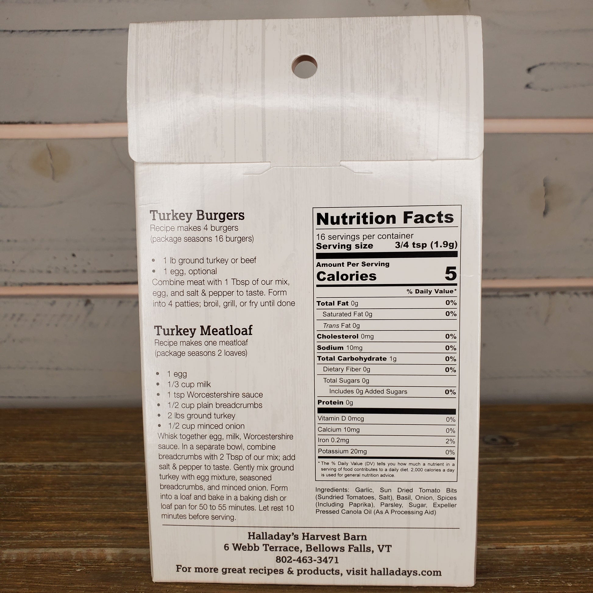 Nutrition facts label on a wooden surface