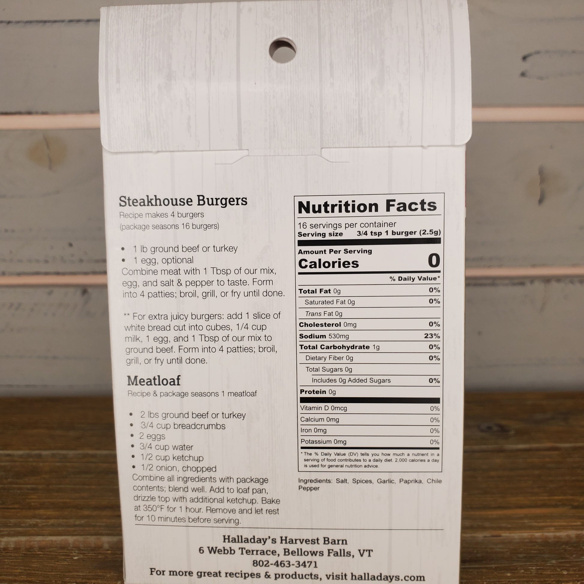 Package with recipe and nutrition facts on a wooden surface