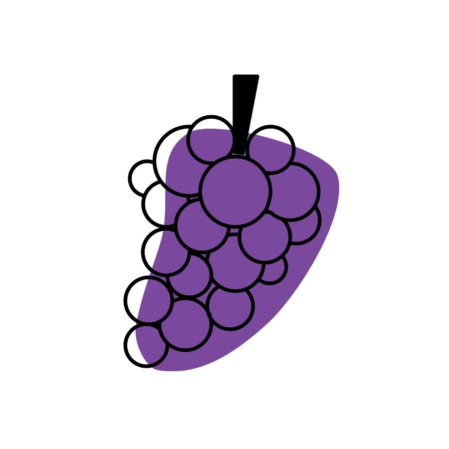 Illustration of a purple grape cluster on a white background