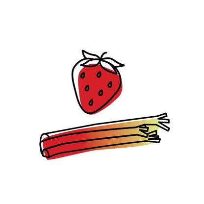 Illustration of a strawberry and rhubarb on a white background