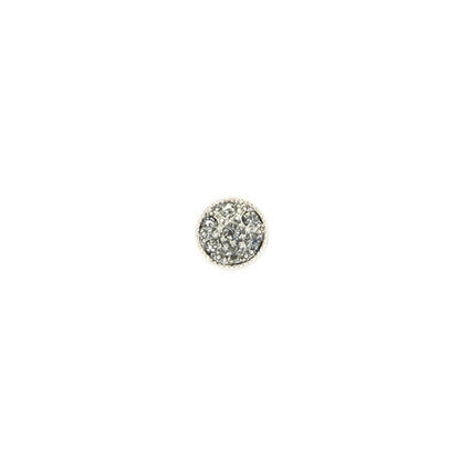 A single round stud earring featuring a pavé setting of small clear stones in a silver-tone metal, centered on a plain white background.