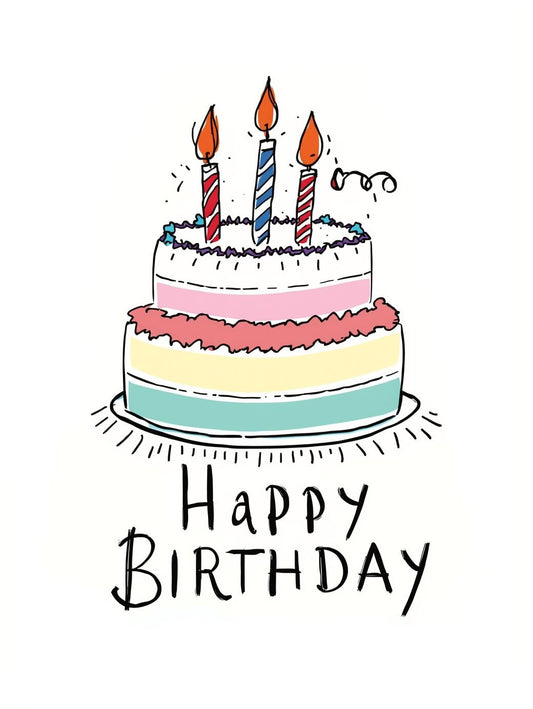 Birthday Cake Drawing Birthday Card – Cute Hand-Drawn Happy Birthday Card