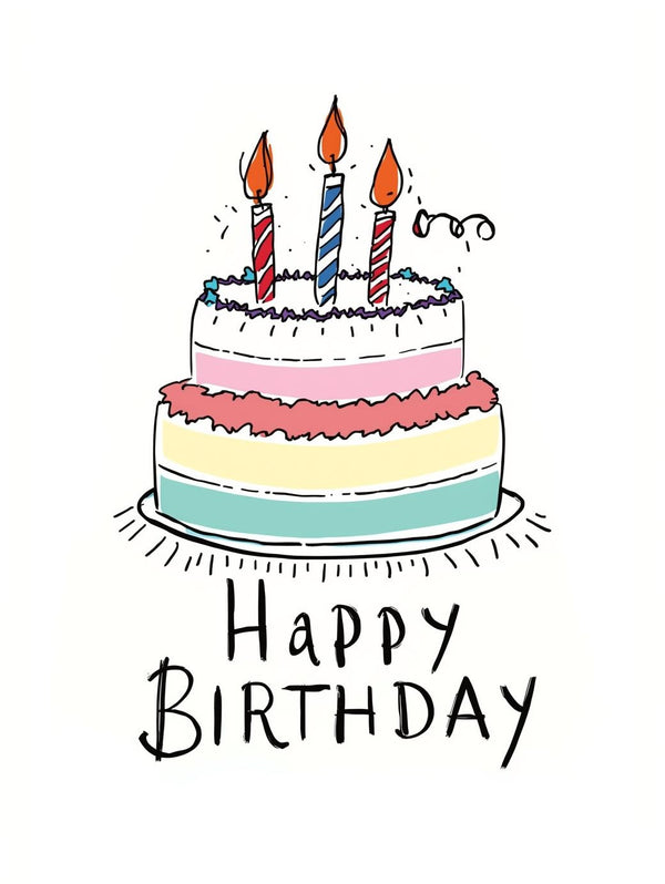 Birthday Cake Drawing Birthday Card – Cute Hand-Drawn Happy Birthday Card