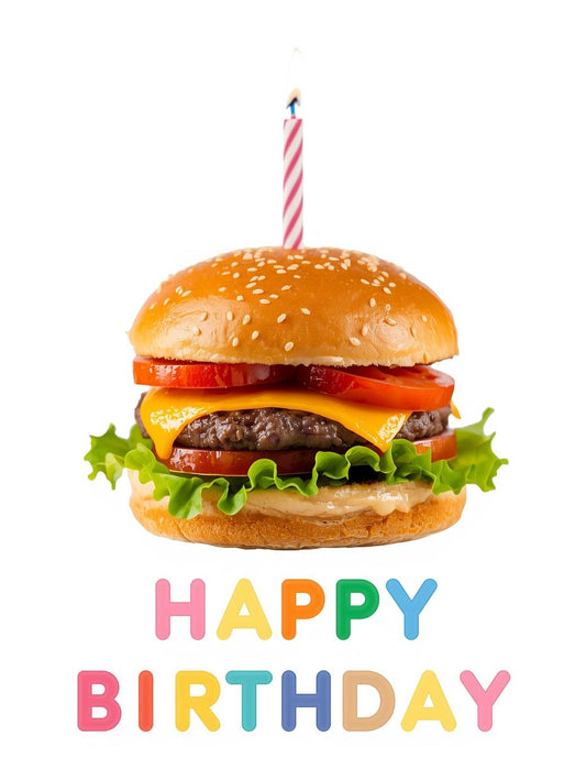 Birthday Candle in a Burger Birthday Card – Funny Food-Themed Birthday Greeting