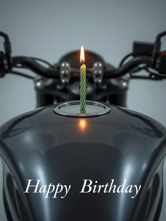 Motorcycle Candle Birthday Card – Bold Biker Happy Birthday Design