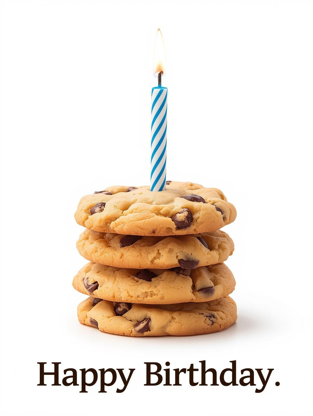 Stack of Chocolate Chip Cookie Birthday Card – Happy Birthday Greeting Card with Candle, Cute Dessert Design for Kids and Adults