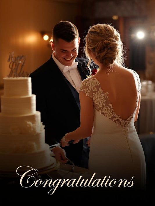 Couple Cutting Cake Congratulations Card – Romantic Wedding Greeting