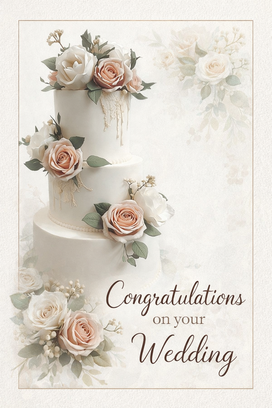 Flower Wedding Cake Congratulations Card – Elegant Floral Wedding Greeting