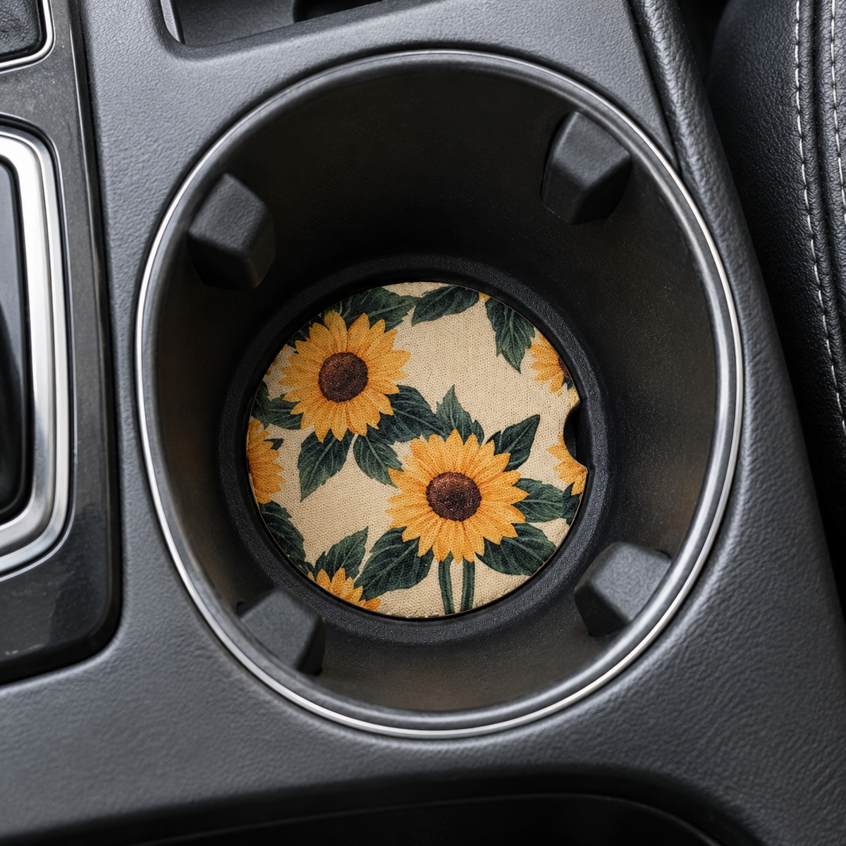 Soft Sunflower Car Coaster – Floral Cup Holder Coaster