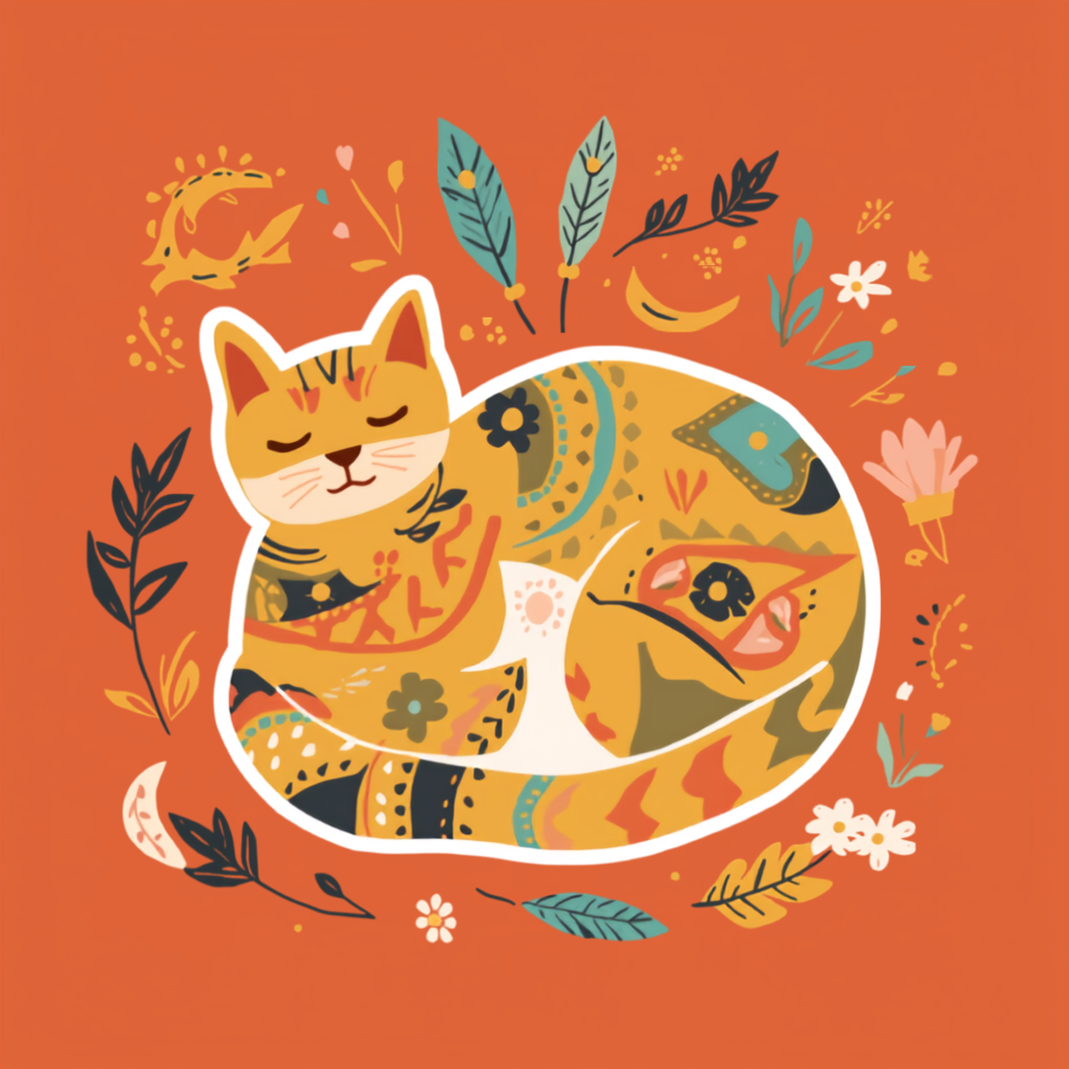 Colorful Boho Cat Sticker
