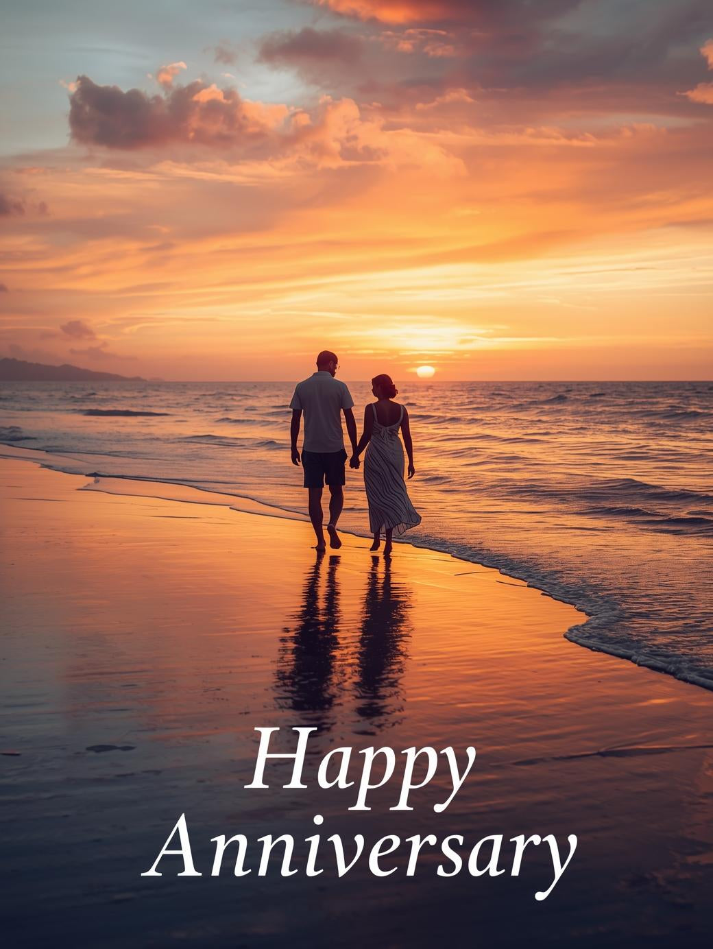 Man and Woman Walking in Sunset Anniversary Card – Anniversary Card
