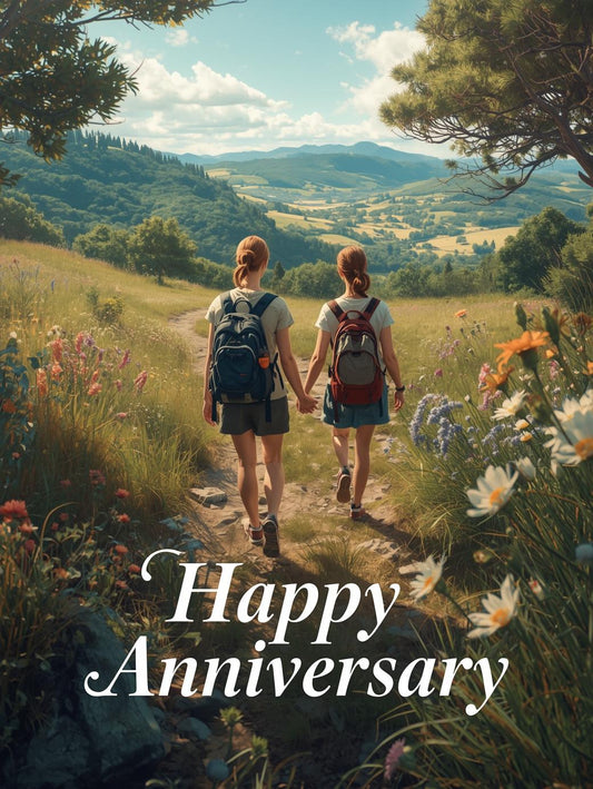 Women Couple Hiking Anniversary Card – Romantic Nature Trail Design