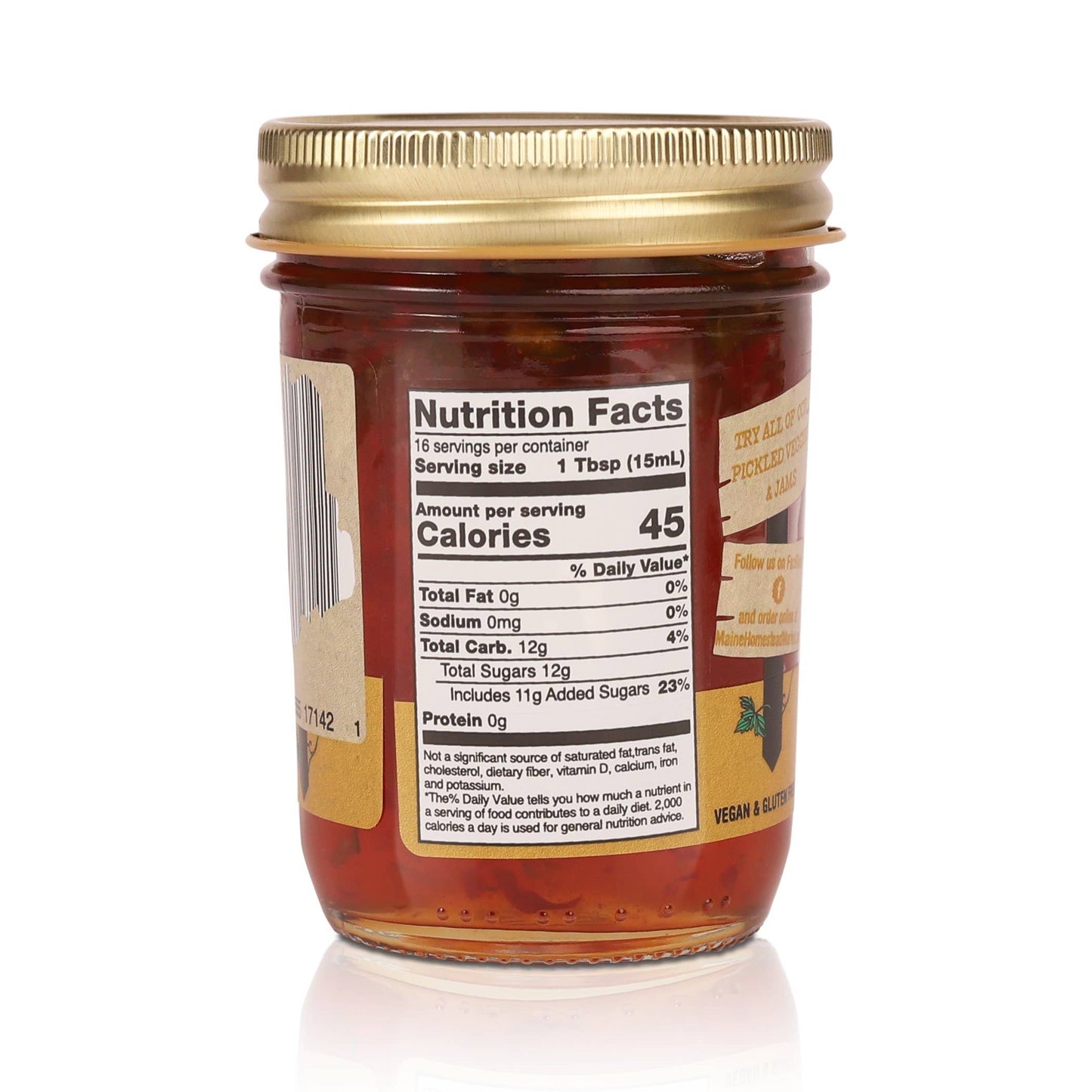 Jar of honey with a nutrition facts label on a white background
