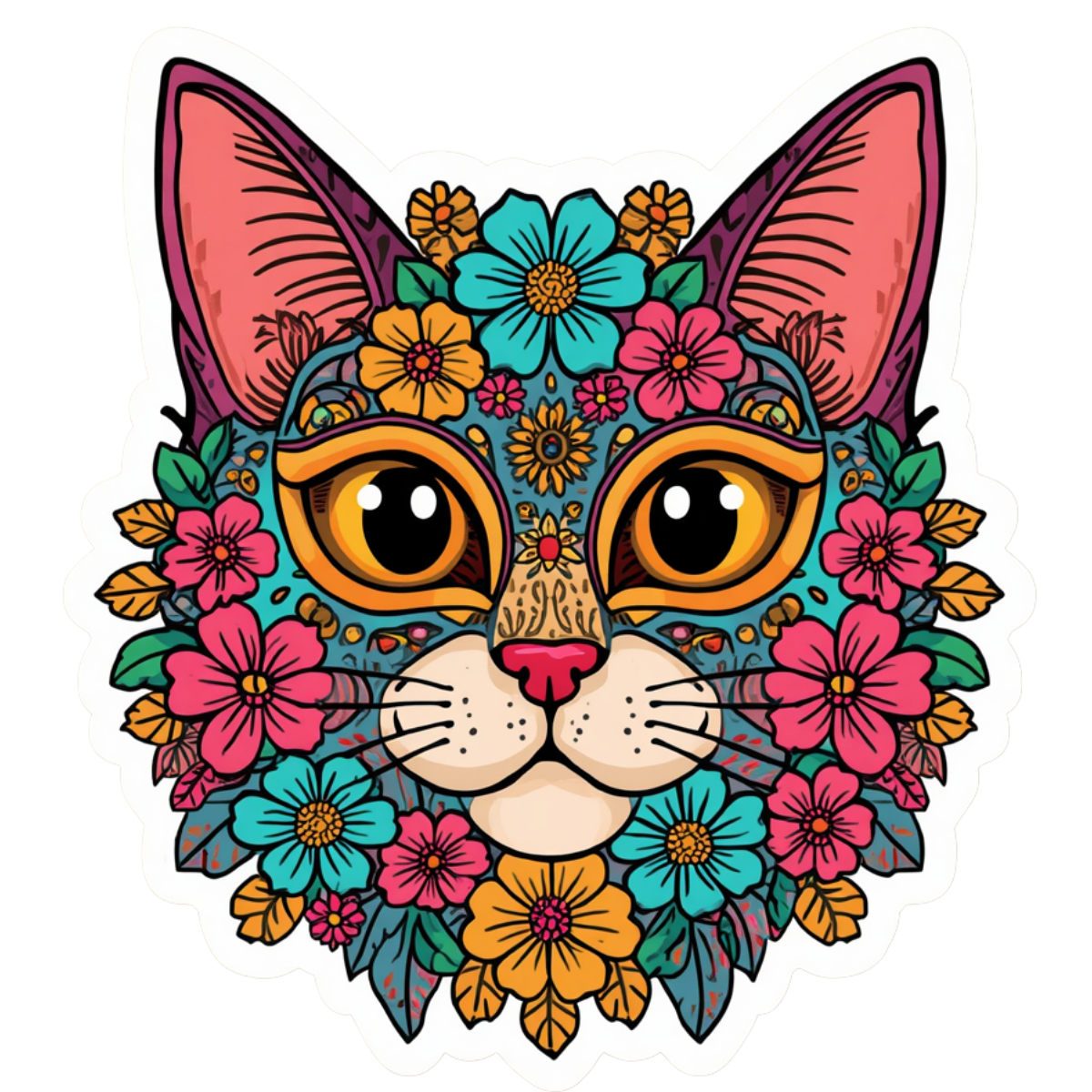 Boho Flower Cat Face Sticker