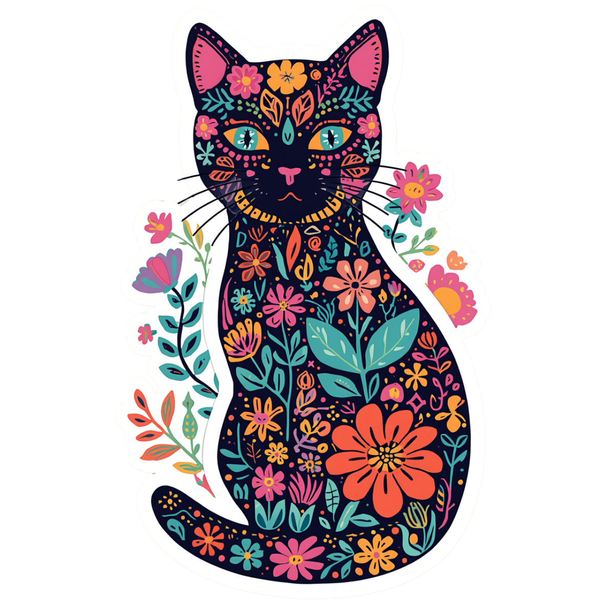 Boho Flower Cat Sticker