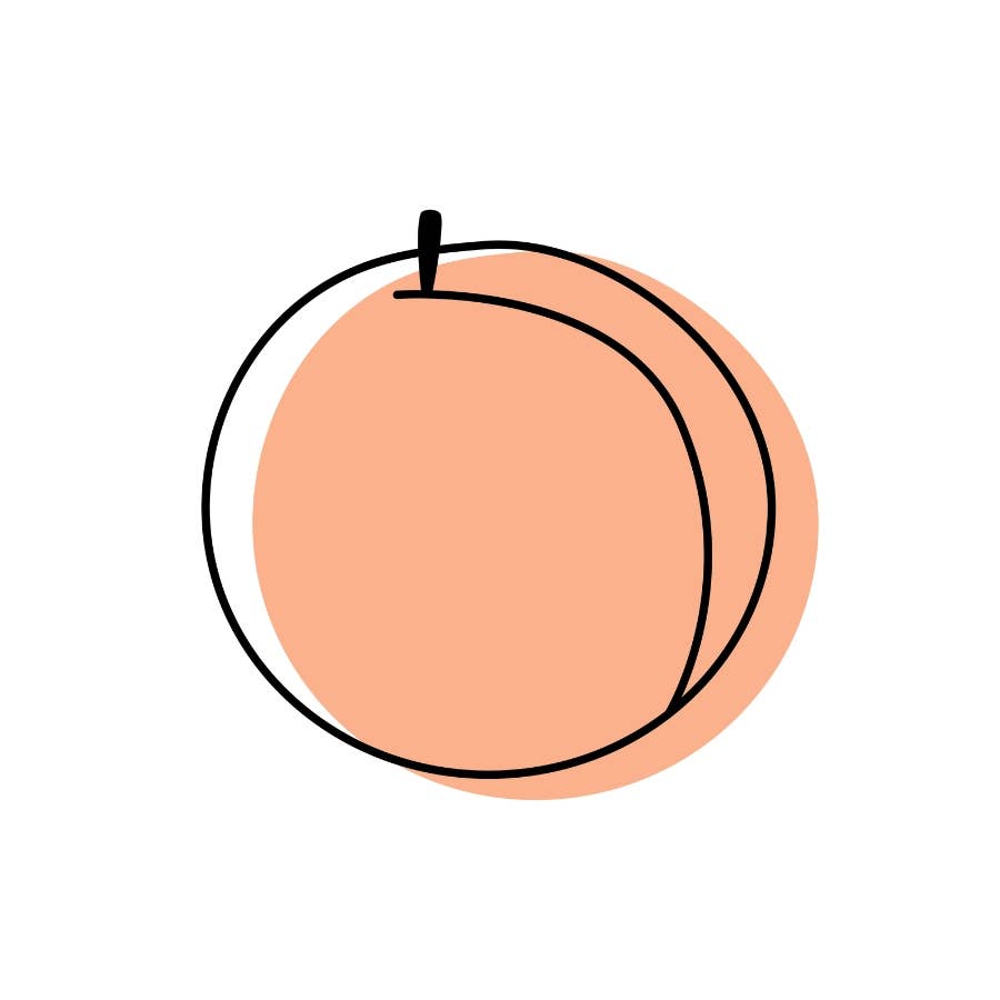 Illustration of a peach with a black outline on a white background
