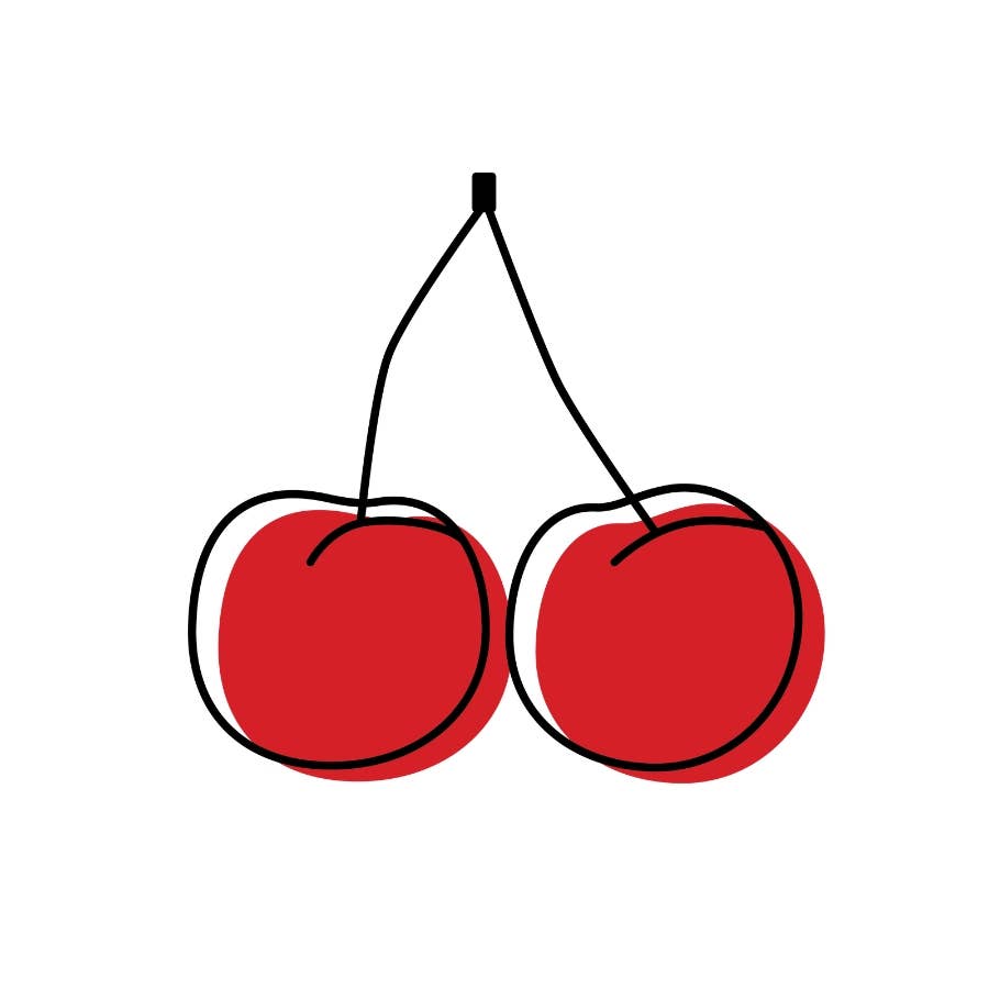 Illustration of two red cherries on a white background