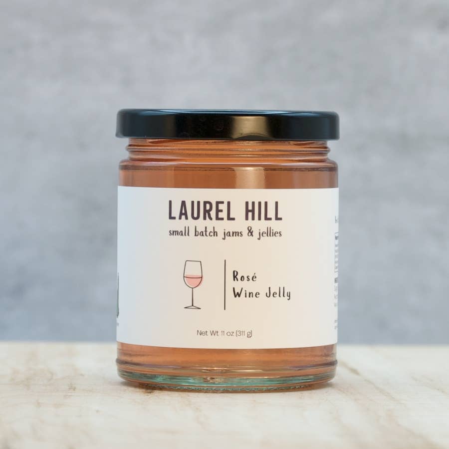 Jar of Laurel Hill Rosé Wine Jelly on a neutral background
