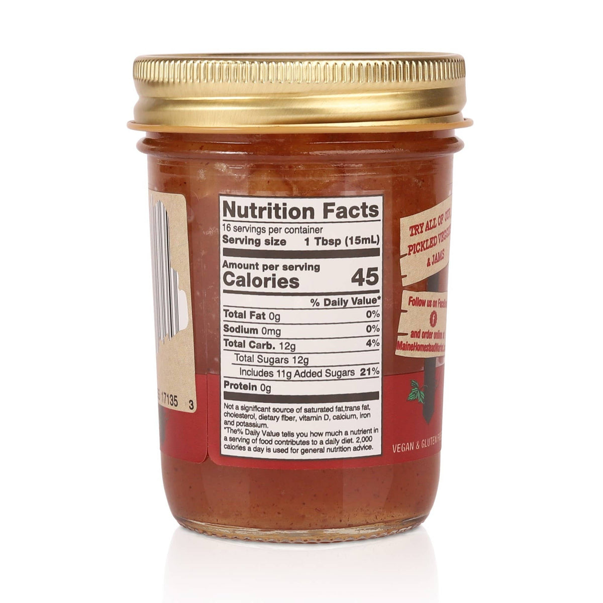 Jar of salsa with nutrition label on a white background
