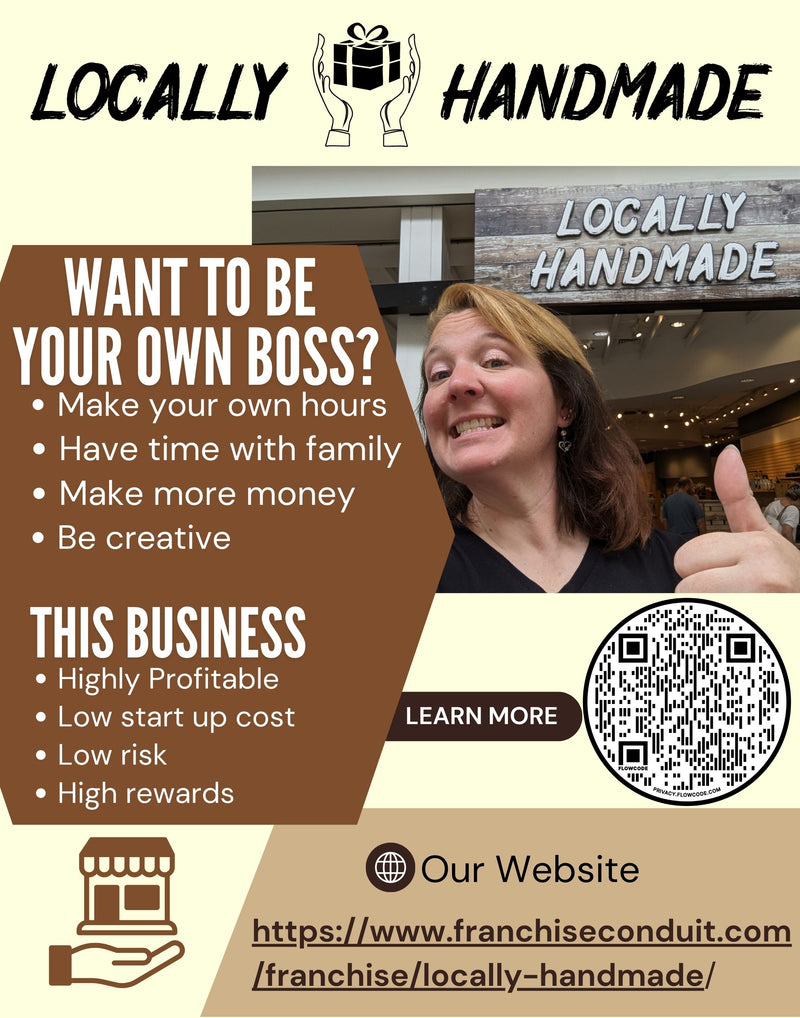 Advertisement for a franchise opportunity with a woman giving a thumbs up, featuring text about being your own boss.
