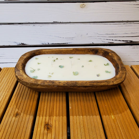 Midnight Vanilla- Soy Wax Wooden Dough bowl Candle