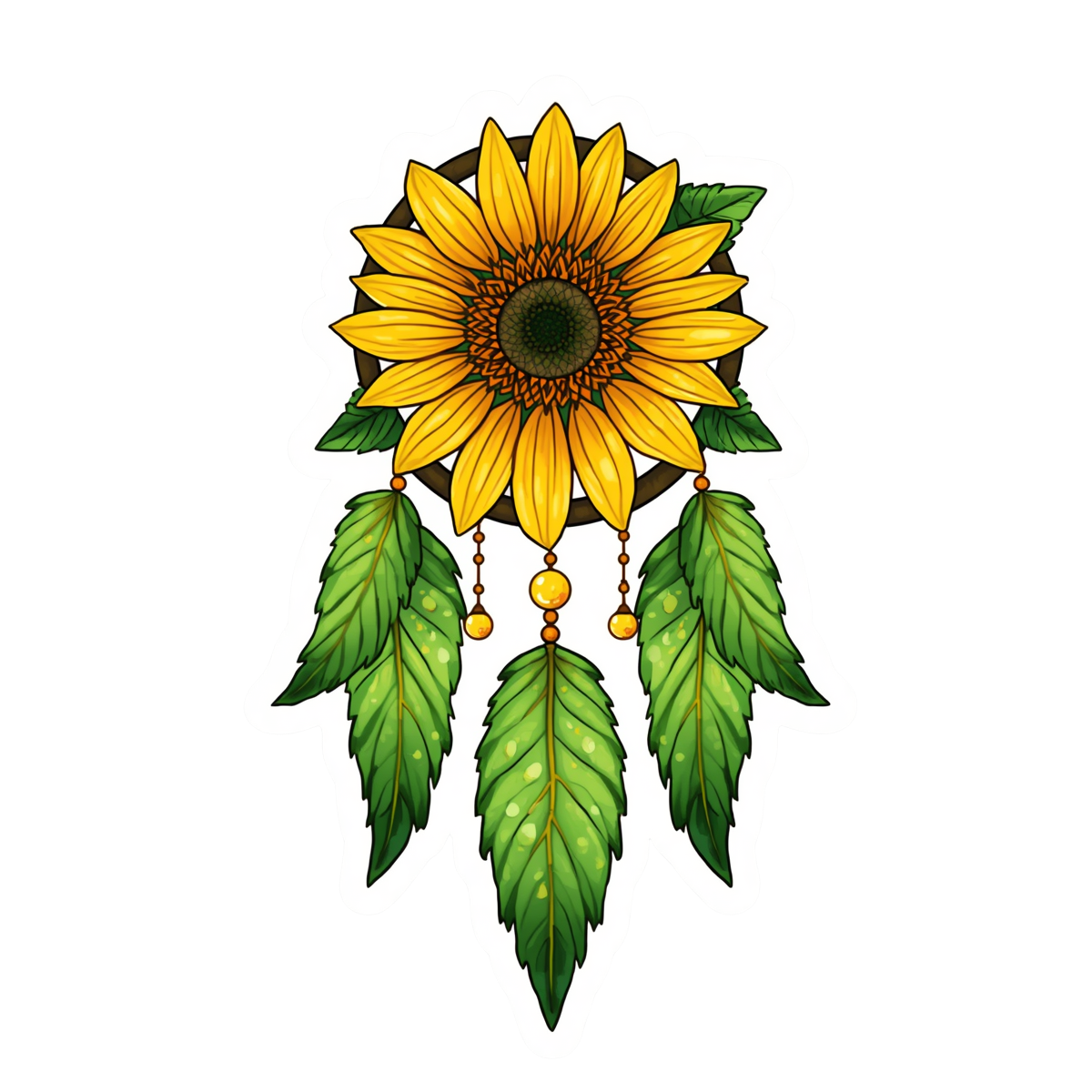 Sunflower Dreamcatcher with Leaves Sticker