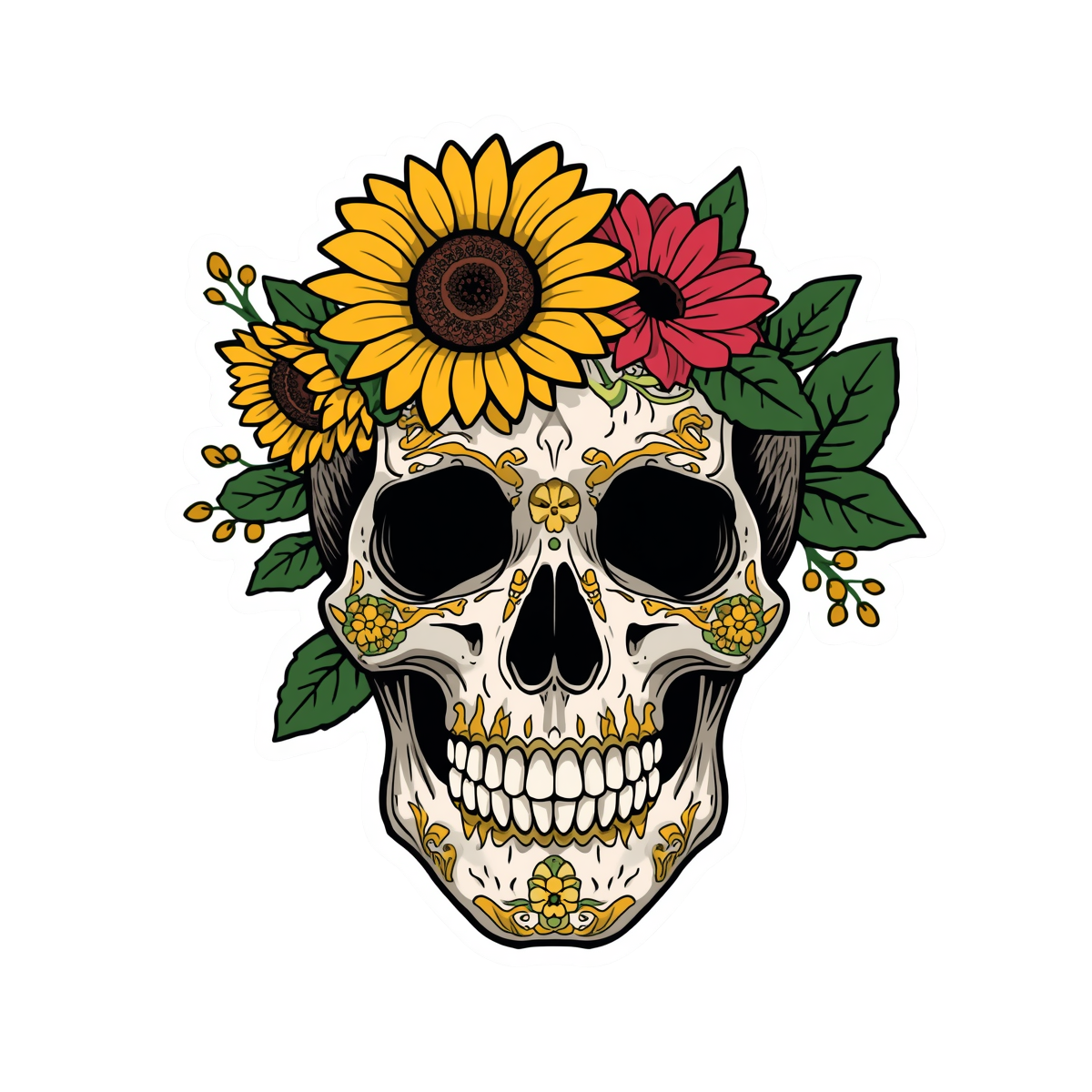 Sunflower Skull Sticker
